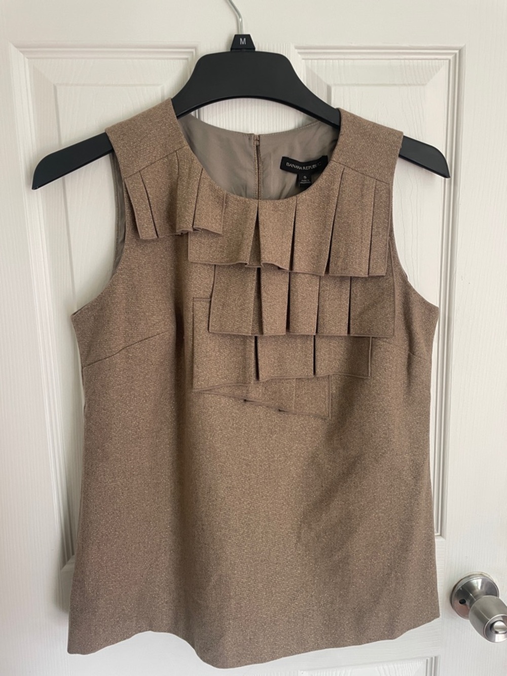 Banana Republic Metallic Ruffle Sleeveless Top - Taupe